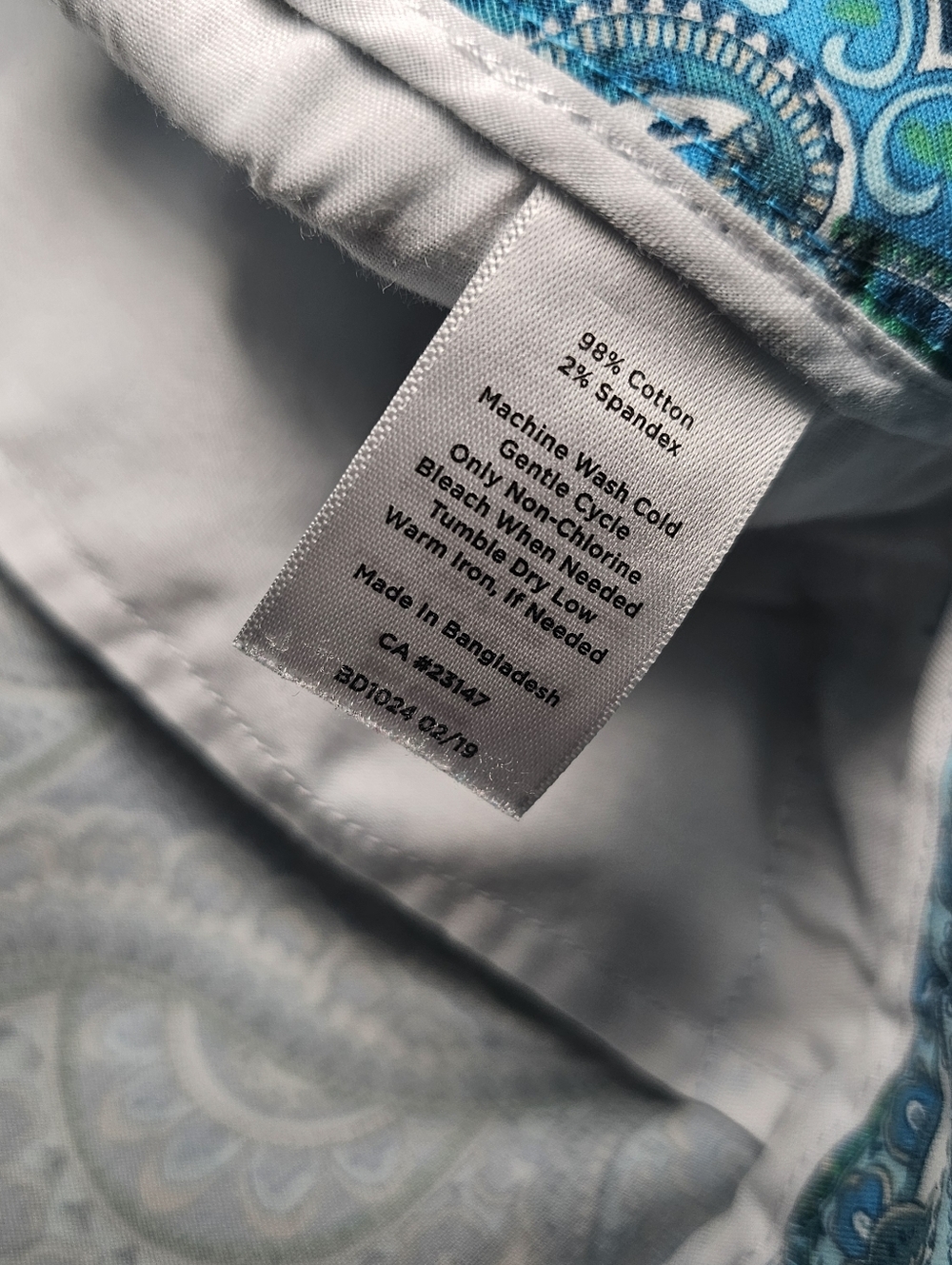 Talbots Womens Casual Pants Size 14 W Blue Paisley Cotton Cropped - Picture 7 of 10